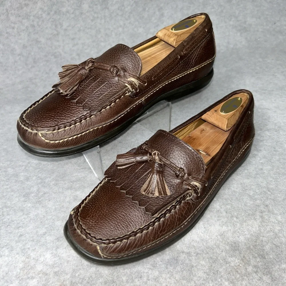 VTG Johnston & Murphy Hayes Loafers Handcrafted Brown Leather Tassel Preppy 9.5M